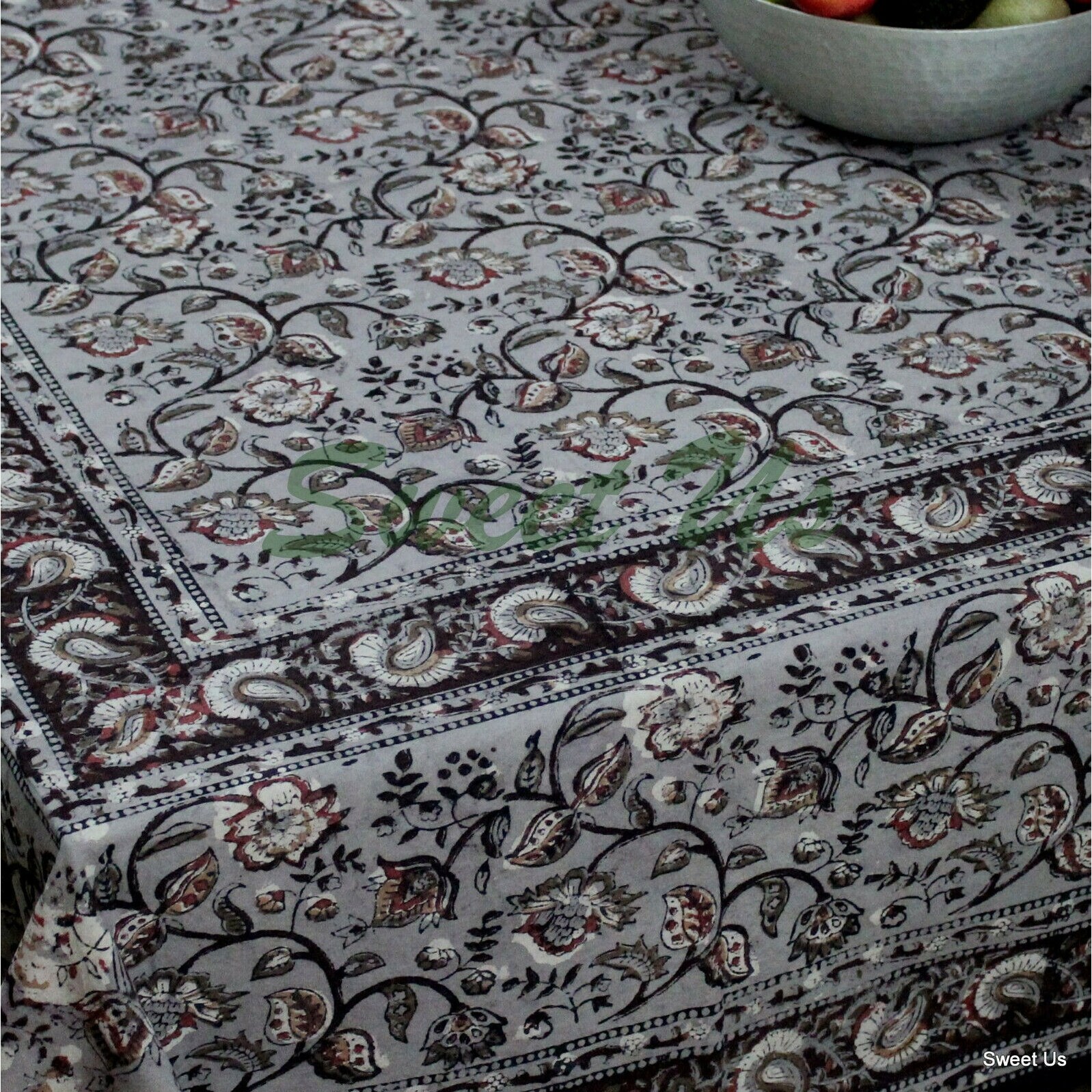 Shop Handmade Dabu Floral Hand Block Print Tablecloth 100 Cotton Rectangular Square Round Napkins Gray Brown On Sale Overstock 12085022