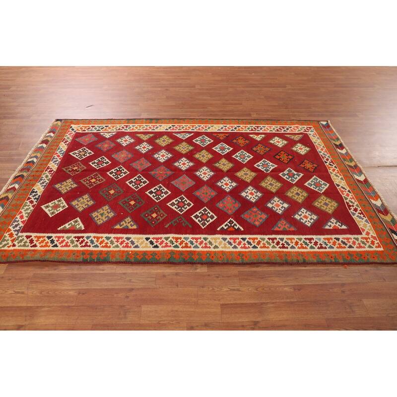 Kilim Qashqai Persian Vintage Rug Flatweave Geometric Wool Carpet - 4'11"x 7'11"