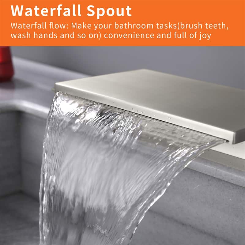Waterfall Tub Faucet Deck Mount Brass 3 Holes Bathtub Faucet Modern Double Handle Roman Tub Filler