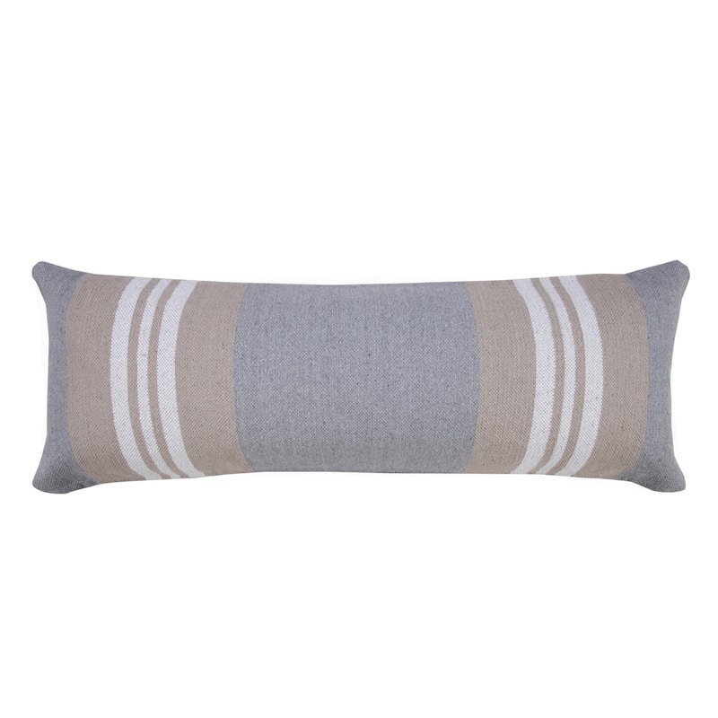 HomeRoots 14" X 36" Beige and Gray Striped Cotton Zippered Pillow