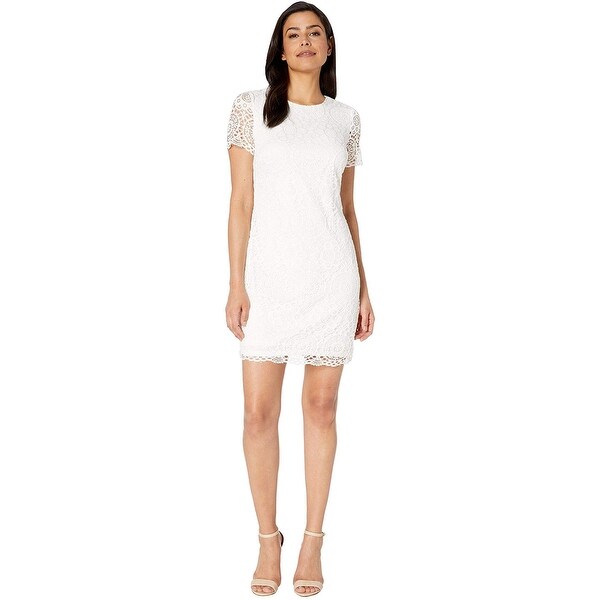 short sleeve lace dress white