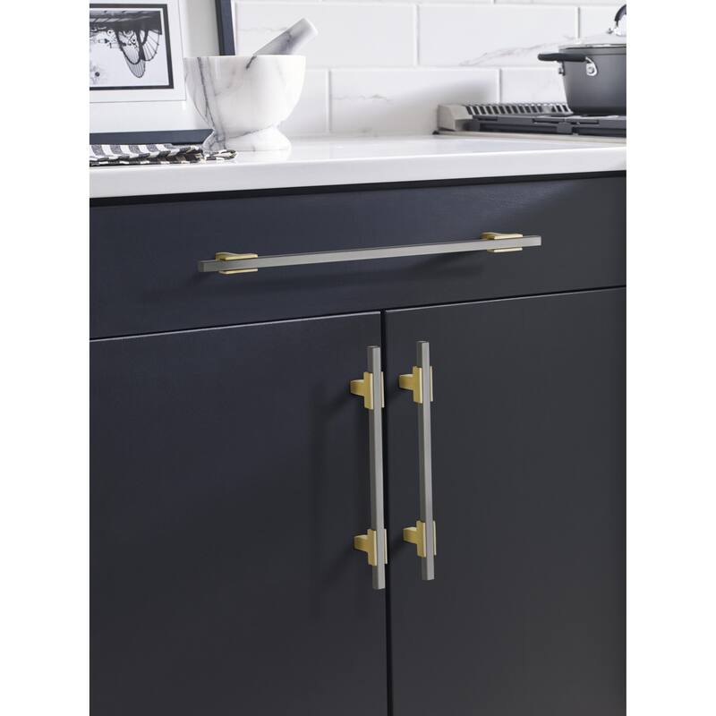 Urbanite 10-1/16 in (256 mm) Center-to-Center Brushed Gold/Black Chrome Cabinet Pull - 10.0625