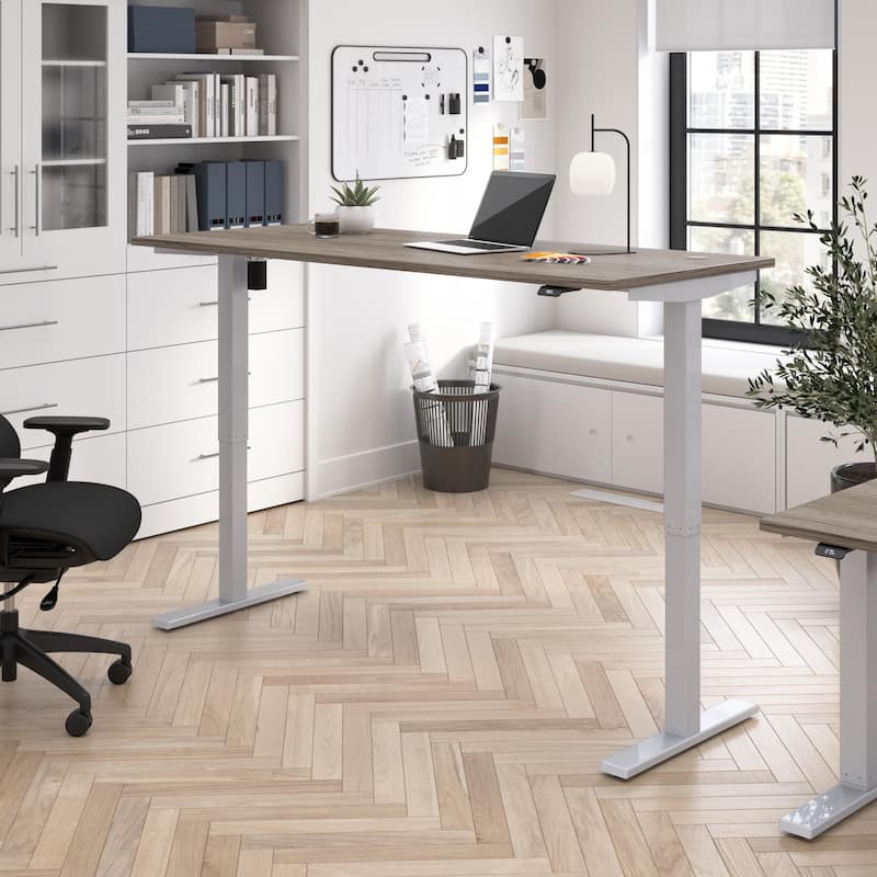 Bush Business Furniture Move 40 Series 72x30 Adjustable Standing Desk - Modern Hickory/Cool Gray Metallic