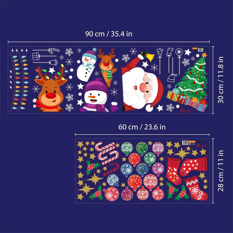 WALPLUS Xmas With Santa And Friends Christmas Window Clings Window Decoration Double Sided Reusable Removable Electrostatics PVC