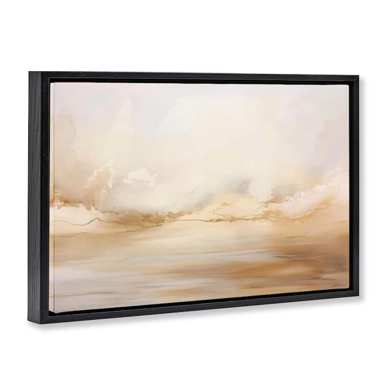 Stupell Neutral Abstract Horizon Line Framed Floater Canvas Wall Art Design By LSR Creative Studio