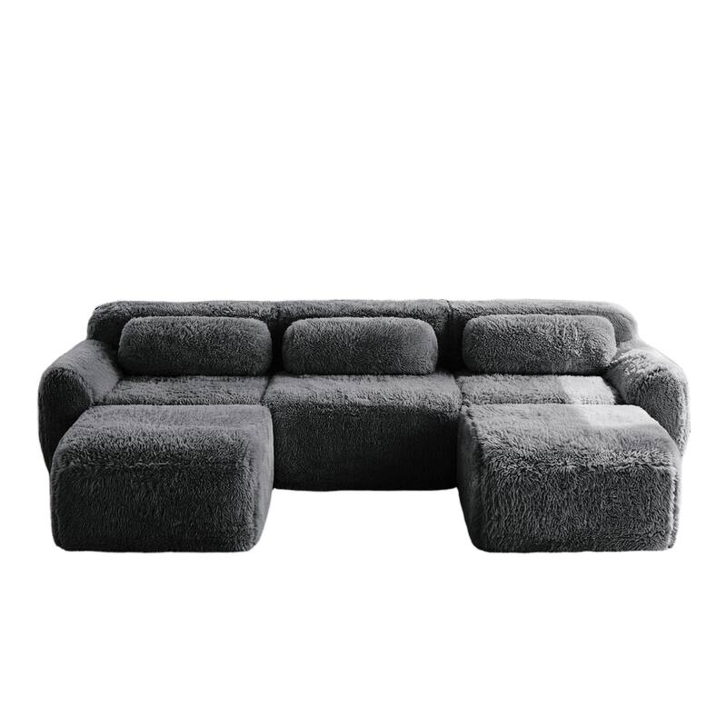 Homy Casa Modular Sectional Sofa, Dark Grey Plush Fabric with Non-Slip Base, No Assembly Living Room Couch with Pillows