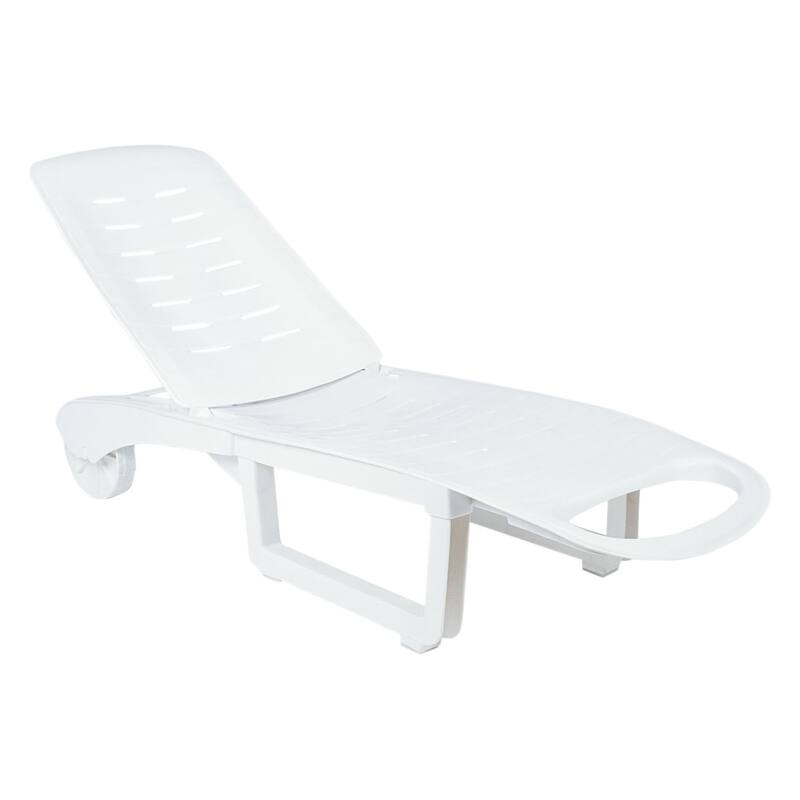 74" White Outdoor Patio Adjustable Pool Chaise Lounge