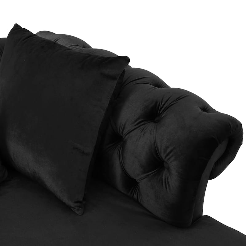 Houck Modern Glam Tufted Velvet Tete-a-Tete Chaise Lounge with Accent Pillows by Christopher Knight Home