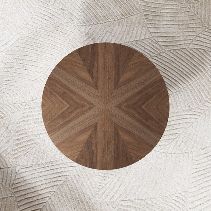 33.46" Mid Century Round Coffee Table,Brown Solid Wood Veneer Table top