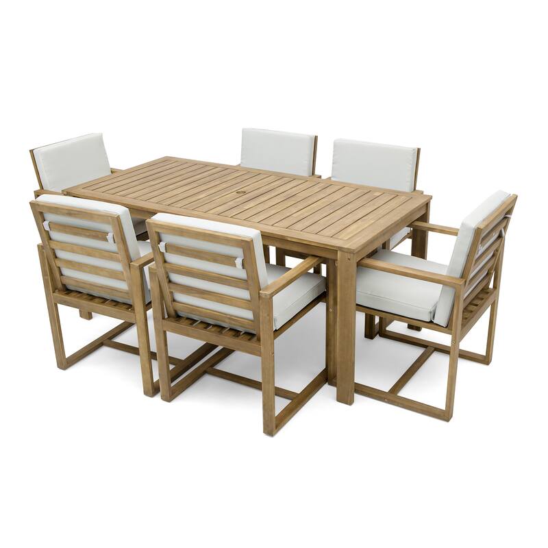 Patio Dining 7 Piece, Outdoor Dining Table and Chair Set with 6 Chairs and Removable Cushions for Patio Garden 7 Pack