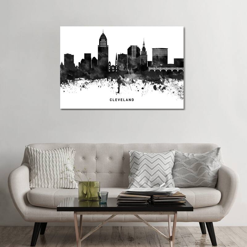 iCanvas "Cleveland Skyline Black & White" by WallDecorAddict Canvas Print - 32x48x1.5