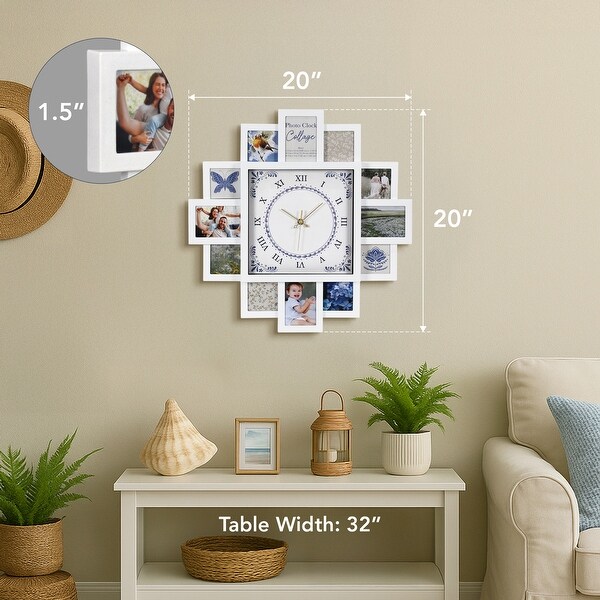 American Art Decor Picture Frame Collage Wall Clock Photo Display