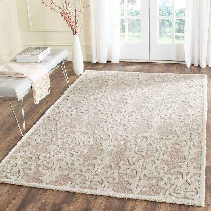 SAFAVIEH Handmade Bella Marilyne Modern Floral Wool Rug - 5' x 8' - Sand/Ivory