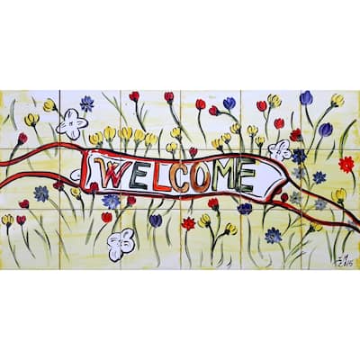 36x18 Welcome Mosaic Backsplash 18pc Ceramic Tiles Wall Mural