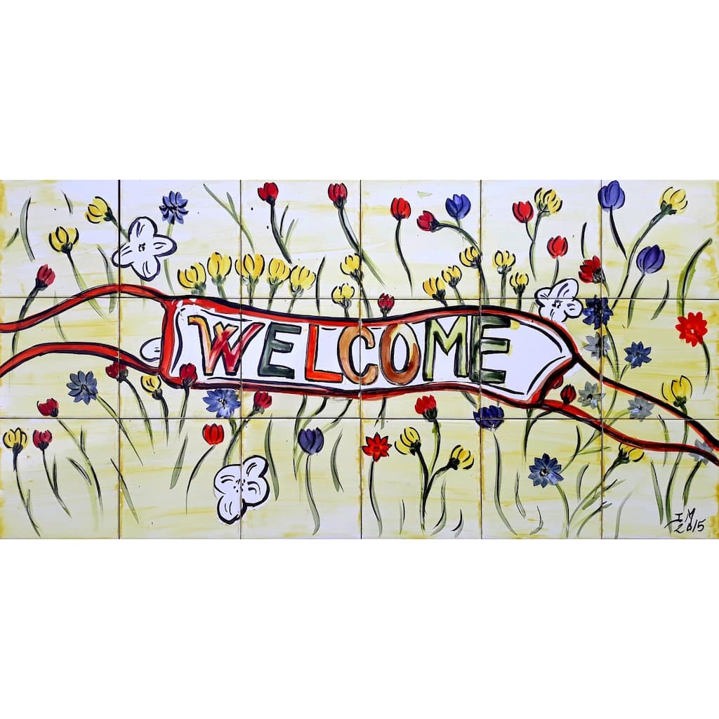 36x18 Welcome Mosaic Backsplash 18pc Ceramic Tiles Wall Mural