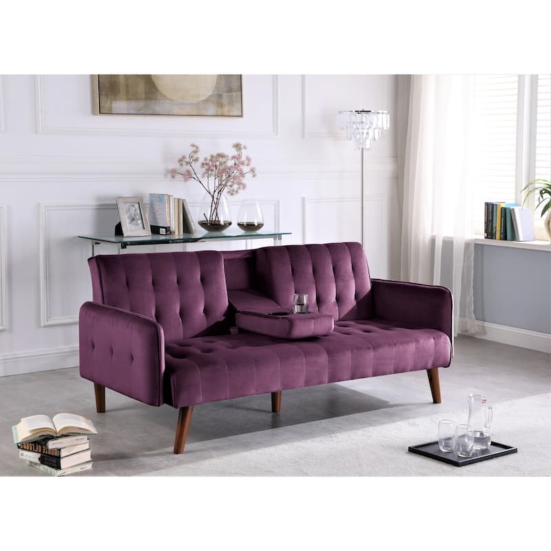 Container Furniture Tufted Convertible Velvet Sofa Bed with Cup Holder