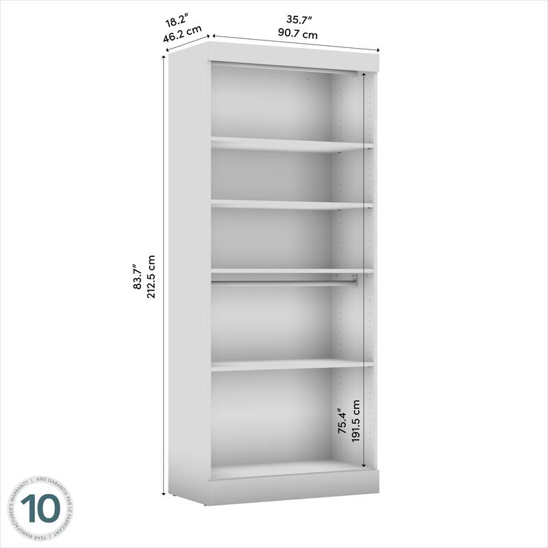 Bestar Pur 36W Contemporary Closet System with Shelves & Clothing Rods - 35.71" W x 18.19" D x 83.66" H