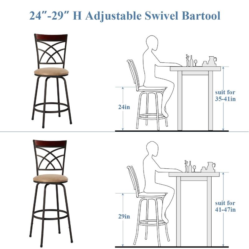 VECELO Set of 2 & 4 Swivel Adjustable Bar Stools Height Counter Stools with Detachable Heel Brown Round Seat Bar Stools