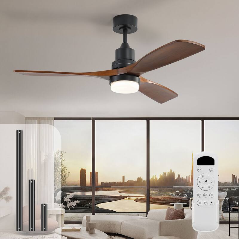52"Solid Wood Ceiling Fan with Light Optional, 6-Speed Reversible DC Motor and Remote control,Smart Optional