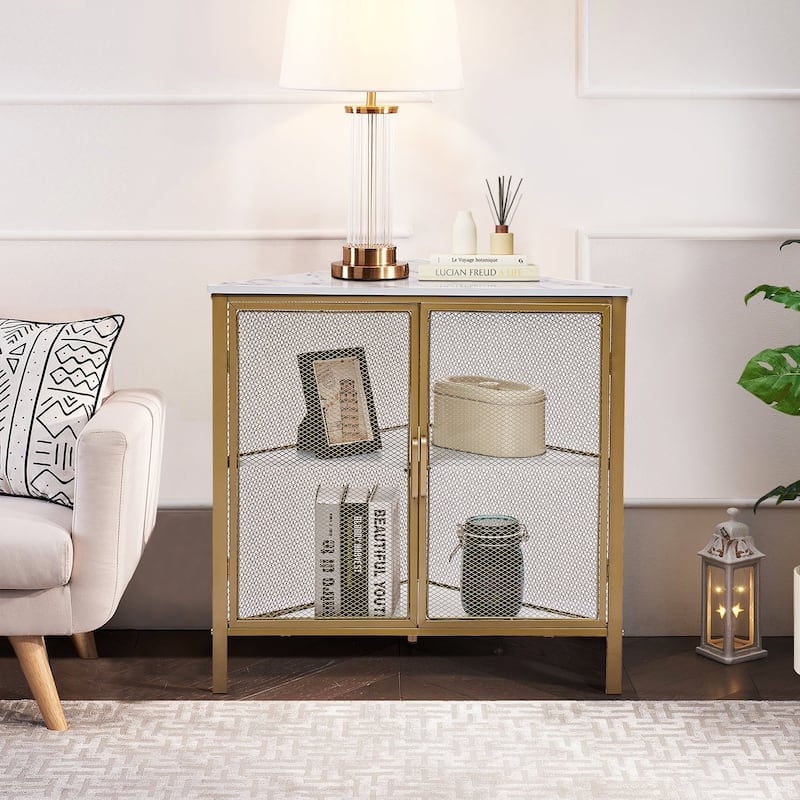 Javlergo Corner Table Modern Triangle 3-tier Storage Shelf with 2 Doors for Living Room Bedroom Office