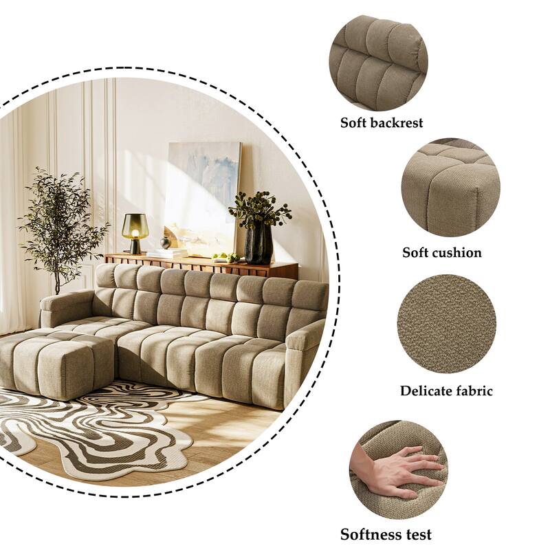 4-Seater Chenille Sectional Sofa with Chaise, High Back L-Shaped Couch, Solid Wood Frame & TB117 Certified Fabric