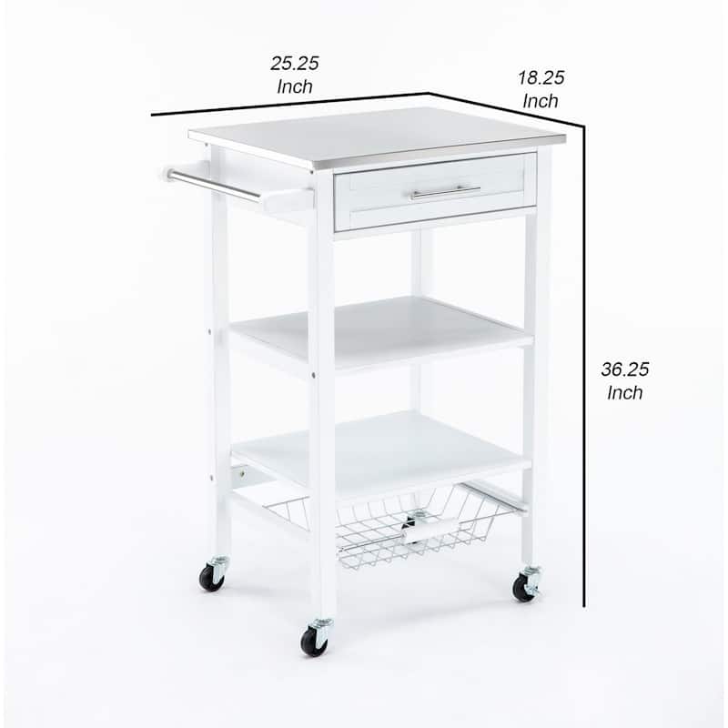 Kitchen Cart with 2 Wooden Shelves and 1 Drawer, White