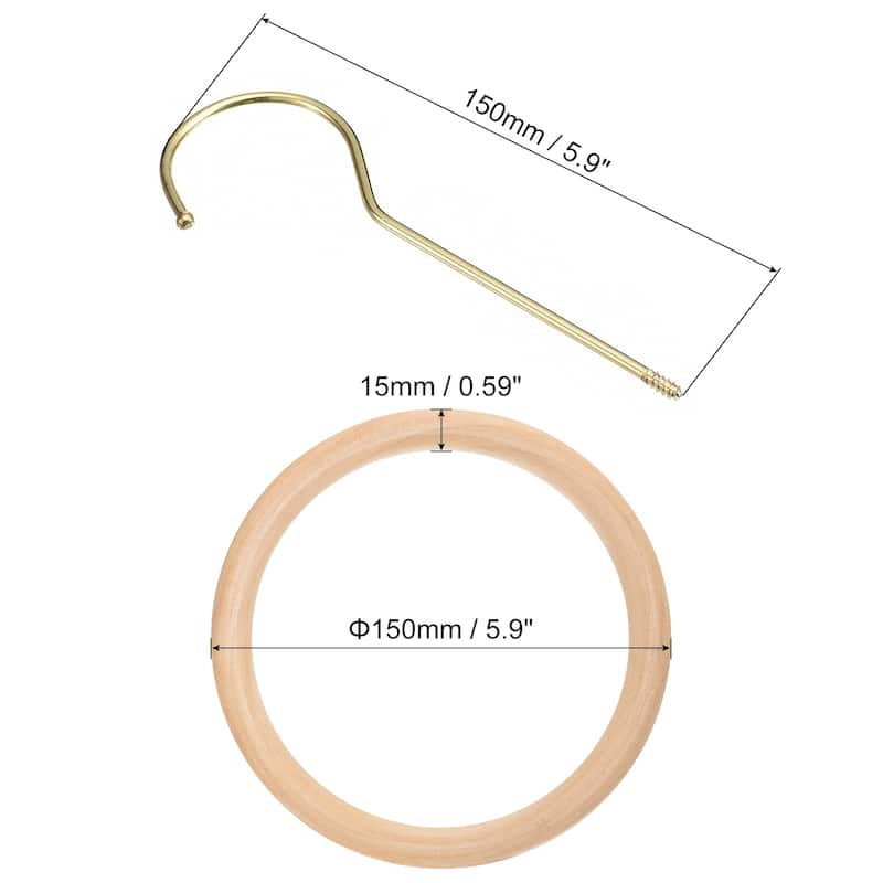 Scarf Ring Hanger Wooden Circle Scarf Holder Hook - Gold - 6 Inch x 15cm