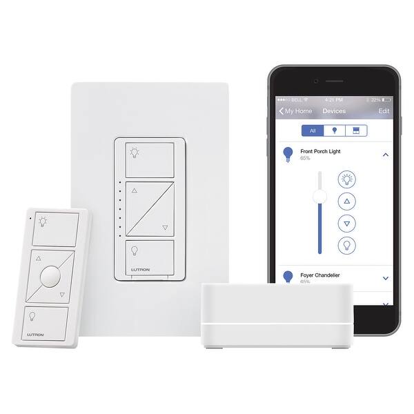 Shop Lutron Caseta Wireless Smart Bridge Dimmer Kit With In Wall Dimmer And Pico Remote Overstock 18620683