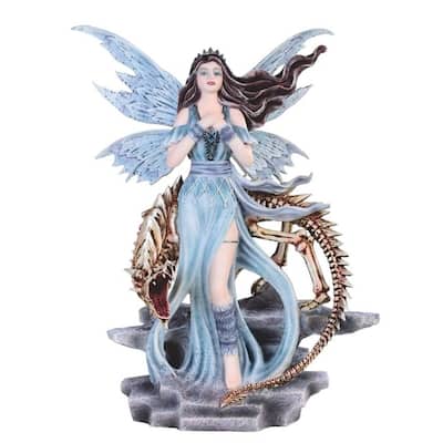 Q-Max 11"H Blue Fairy with Skeleton Dragon Statue Fantasy Decoration Figurine