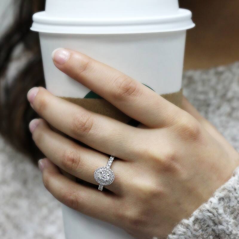 Auriya 14k Gold Classic Oval Shape 1 1/4ctw Double Halo Diamond Engagement Ring