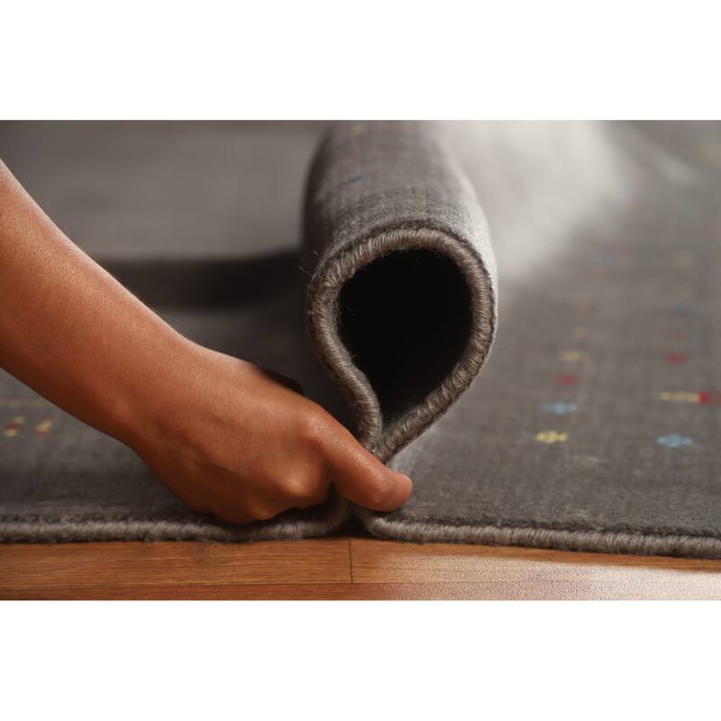 Hand Knotted Oriental 100% Wool Carpet Tribal Tribal Greys & Charcoal Gabbeh Area Rug - 9' 8'' X 7' 10''