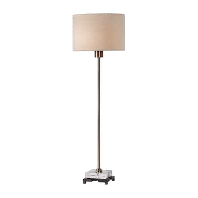 Buffet Table Lamp with Hardback Drum Shade - 33" - Brass Tone and Beige