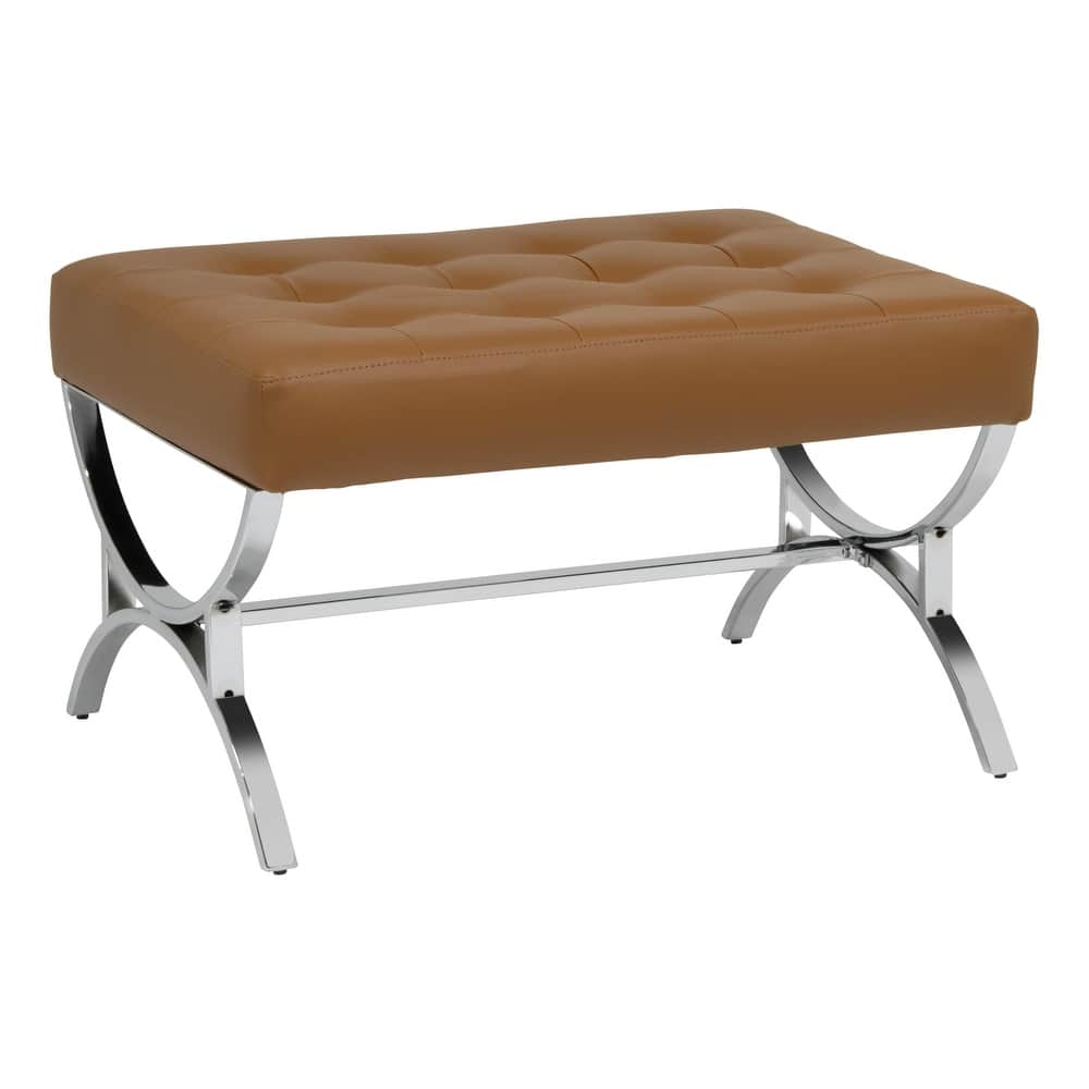 Newel Modern Blended Leather and Chrome Metal Frame Square Ottoman
