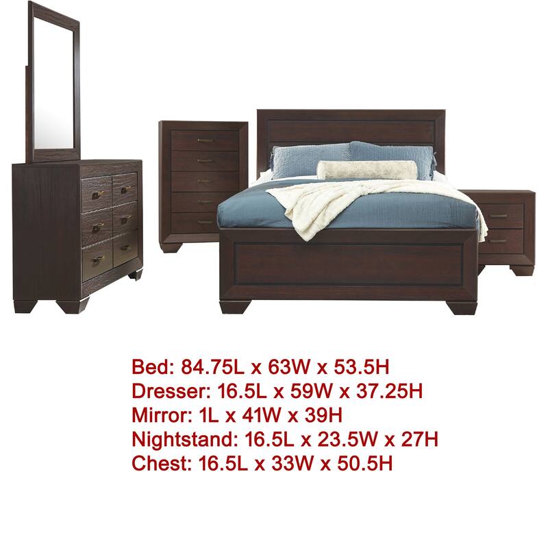 Bello 5pc Queen Size Bedroom Set, Recessed Grooves, Dark Cocoa Brown