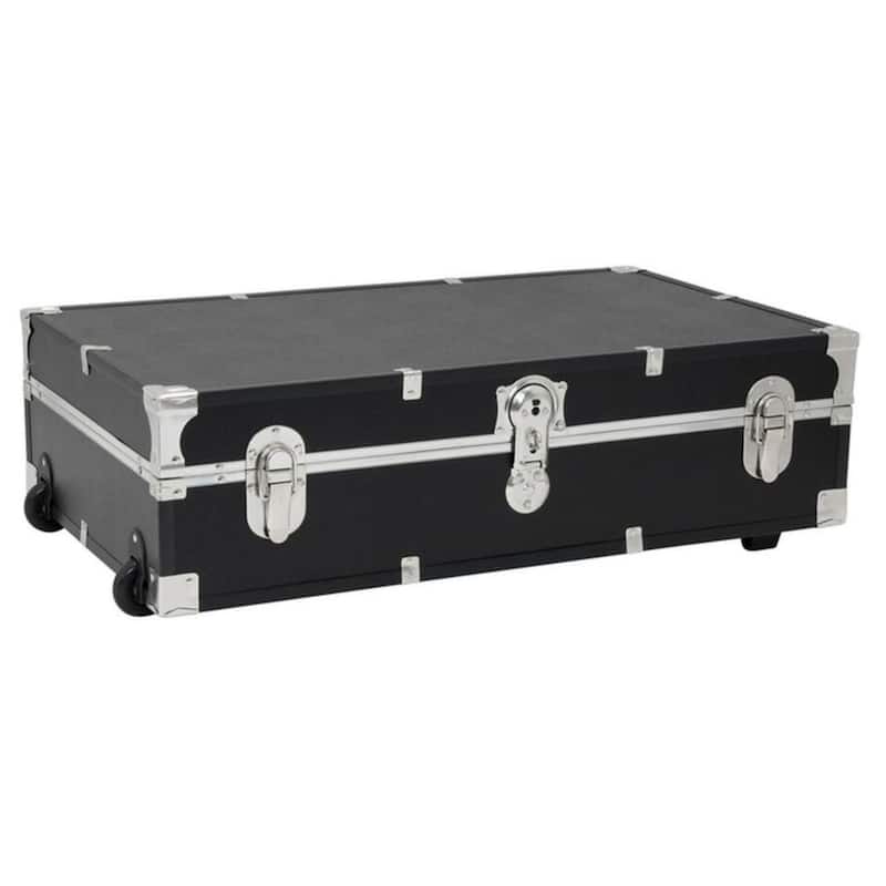 HomeStock Lockable Under Bed Storage Trunk - Heavy Duty Portable Footlocker for College Dorms & Camps with Secure Latch Closure - Antique Black - 31 in.