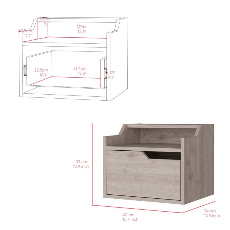 Floating Nightstand with Spacious Drawer and Dual-Tier Surface, Light Gray