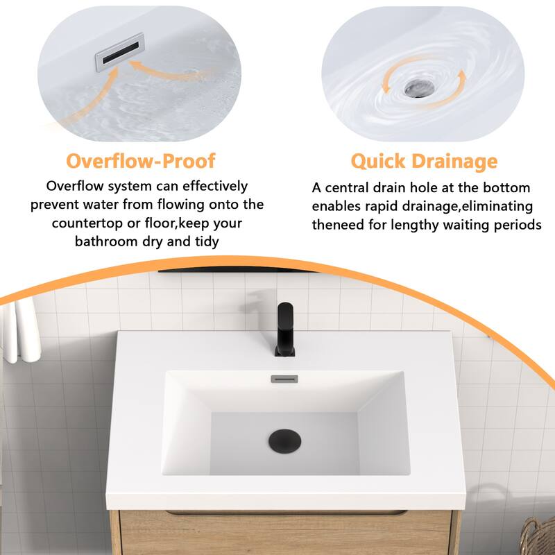 30" in. W x 26" in. D Modern Rectangular Integrated Resin Bathroom Sink Vanity Top One-Piece Design