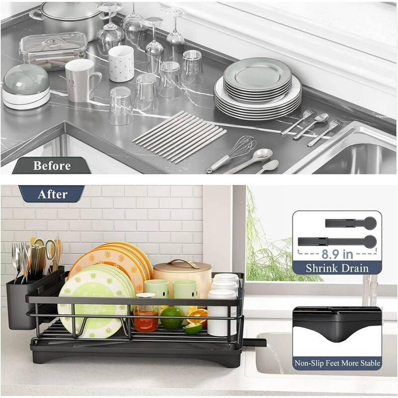2-Piece Dish Drying & Sink Organizer Set, Drainboard, Pull-Out Shelf