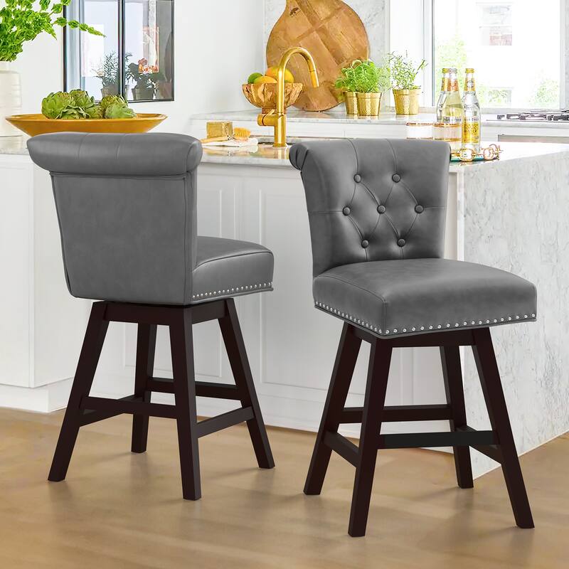 Modern 26.in Swivel Bar Stool Armless Counter Height Stool with Wooden Legs for Kitchen Island