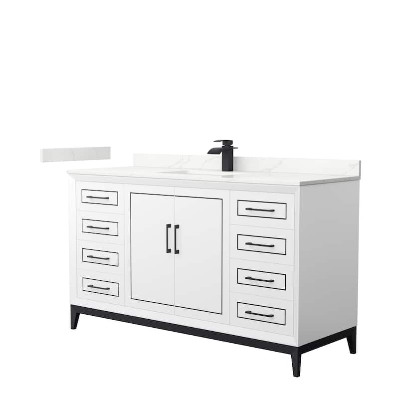 Marlena 60-inch Single Vanity, Quartz Top - White, Black Trim, Giotto Quartz Top