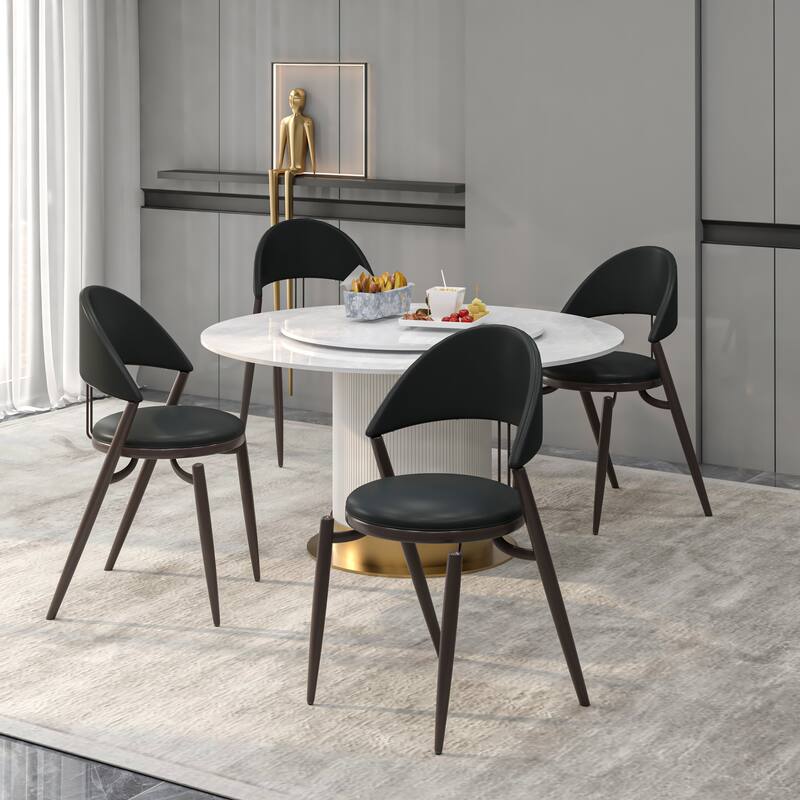 Venice Upholstered Leather Dining Chair Open Back Accent Side Chair with Iron Legs