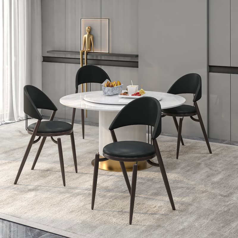 Venice Upholstered Leather Dining Chair (Set of 4) Open Back Accent Side Chair with Iron Legs