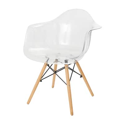 Acrylic Plastic Mid Century Modern Eiffel Style Accent Chair with Wood Legs - Clear - Roche River Decor - 26"W x 22"L x 31"H