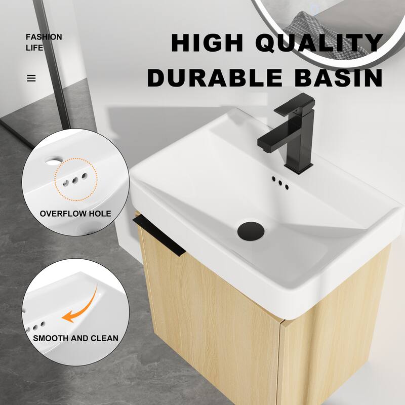 ARTCHIRLY 16/20/24/30/36 Inch Bathroom Vanity With Sink, Floating Bathroom Vanity With Soft Close Door