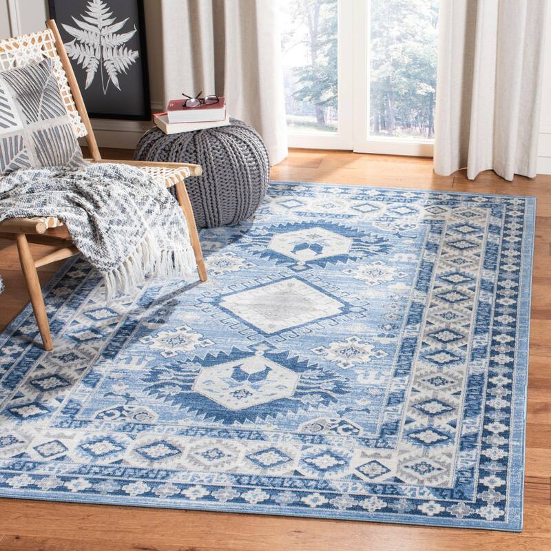 SAFAVIEH Kazak Maribeth Diamond Medallion Rug - 8' x 10' - Blue/Creme