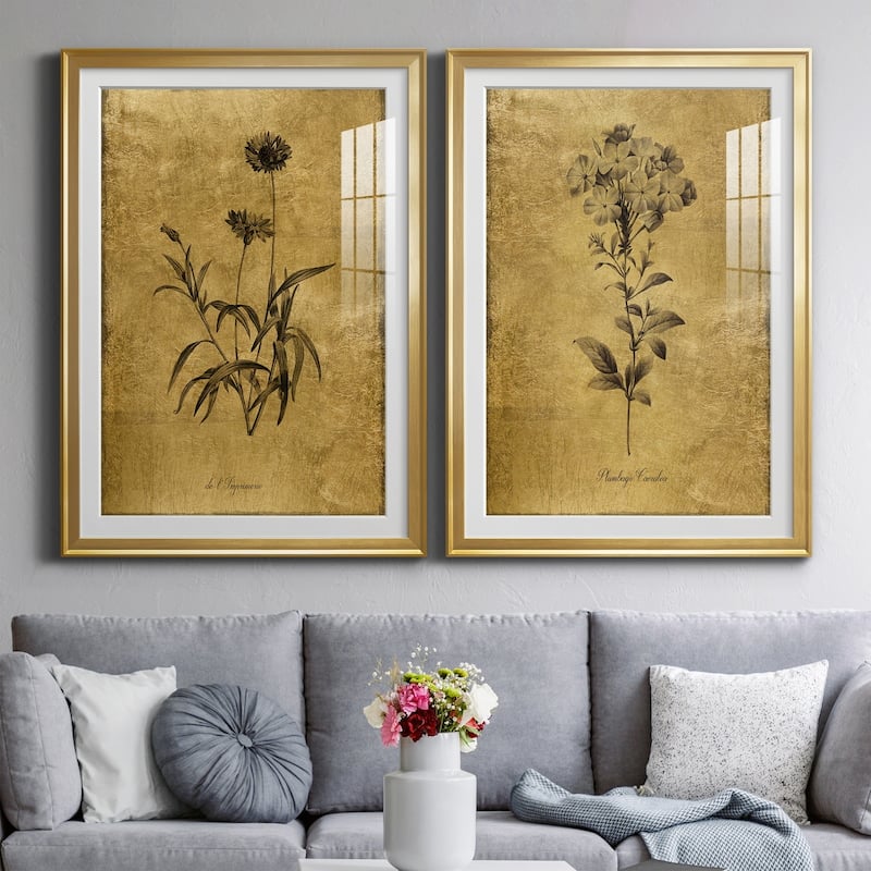 Gold Sketch Botanical I Premium Framed Print - Ready to Hang