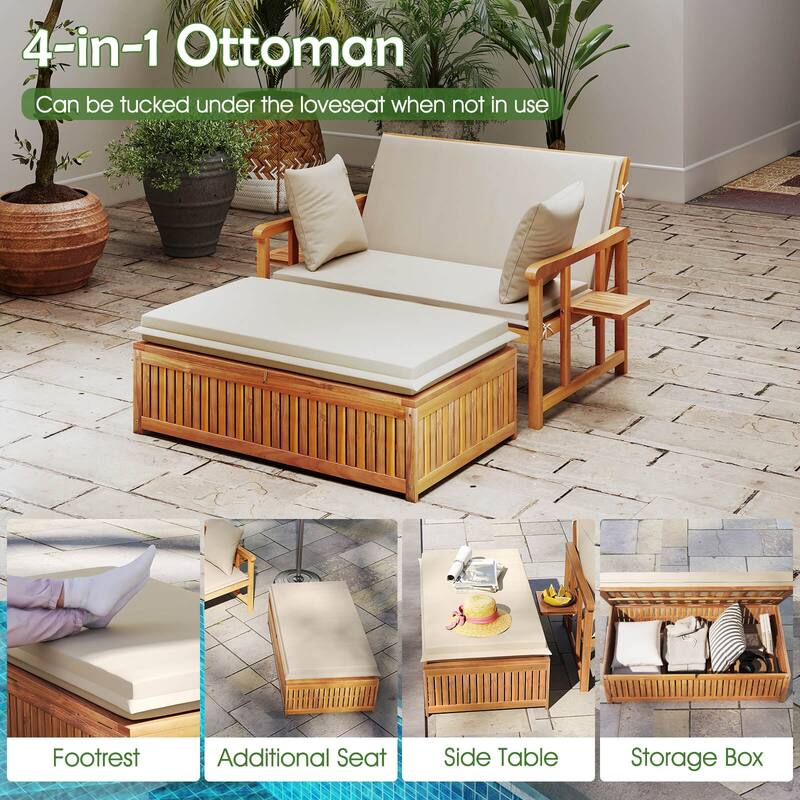Costway Outdoor Wooden Daybed with 4-Level Backrest & Removable - See Details