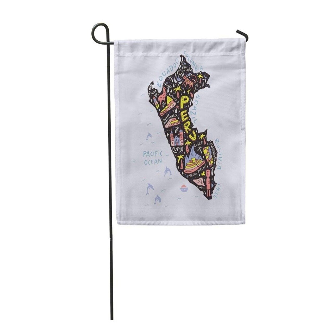 Shop Cartoon Map Of Peru All Main Symbols The Country Atlas Garden Flag Decorative Flag House Banner 12x18 Inch On Sale Overstock 31343986