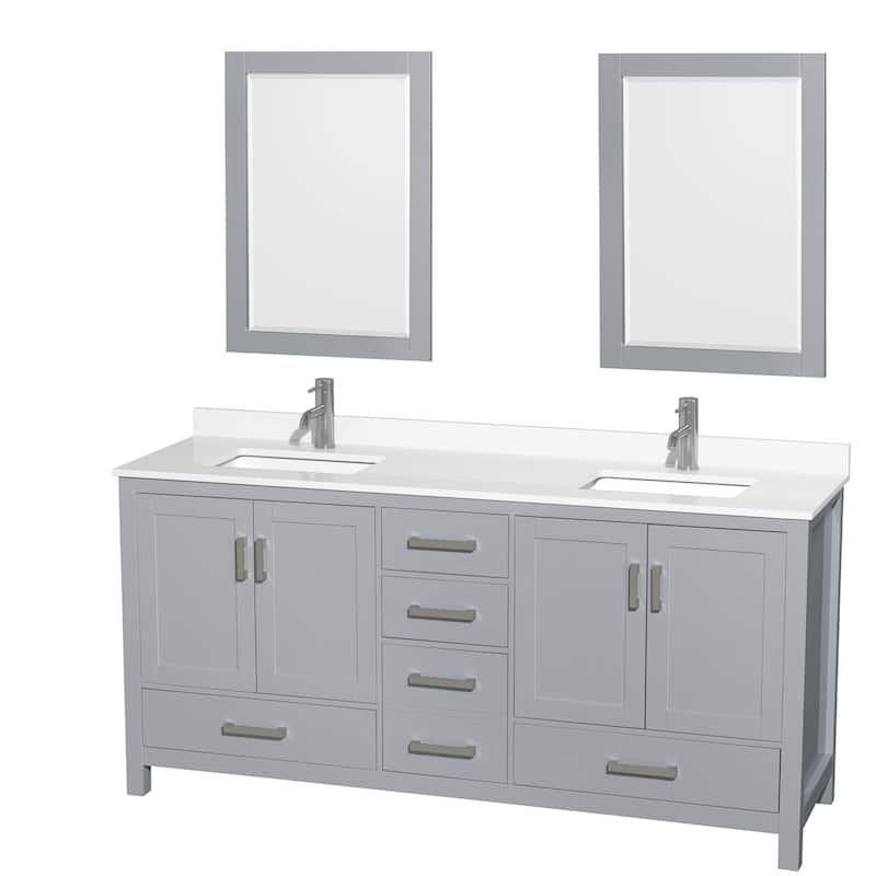 Wyndham Collection WCS141472D-QTZ-UNSM24 Sheffield 72" Free Standing - Gray / White Quartz Top / Brushed Chrome Hardware