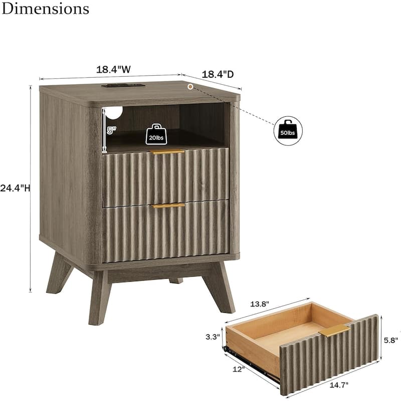 Modern Minimalist Side Table, Fluted Nighstand End Table for Bedroom